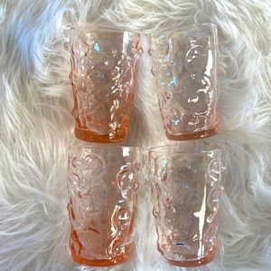 Vintage Pink Bubble Glass Juice Glasses Set 4